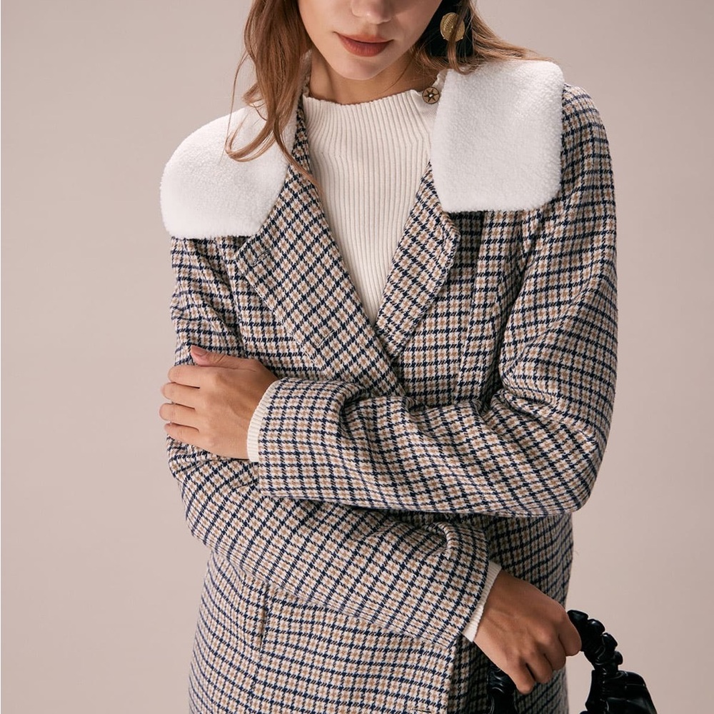 Rihoas Khaki Lapel Single Breasted Plaid Blazer - Picture 4 of 6